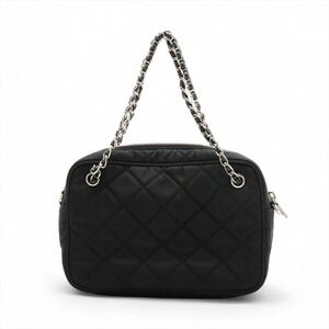 Prada handbag black nylon leather Tessuto chain